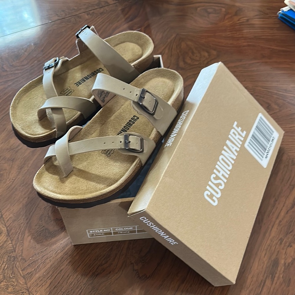 Tan Sandals with Adjustable Straps and Contoured Footbed